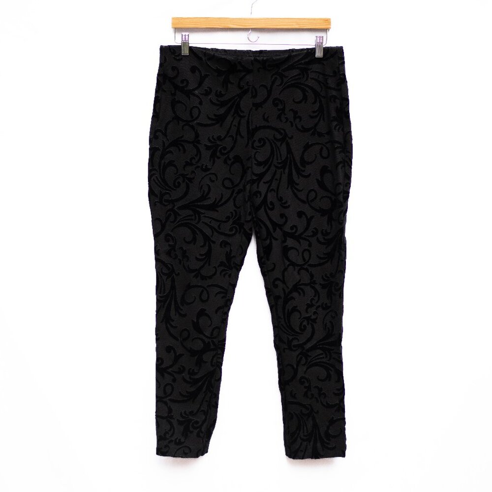 Chico’s Velvet Ankle Pants Womens 10 Black‎ Burnout Pull On Stretch Gothic Party